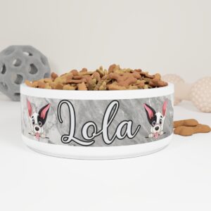 Lola Marble Grey Ceramic Dog Bowls With Name, Modern Dog Dishes, Funny Cartoon Unique Dog Bowls For Small Dogs, Best Dog Bowls For Chihuahuas, Raw Dog Food Bowl, Dog Gift, Microwave Safe